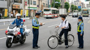 自転車の交通違反取り締まりの様子（自転車青切符制度のイメージ）