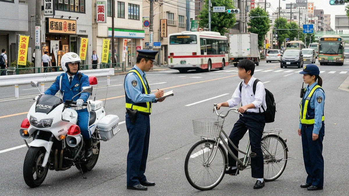 自転車の交通違反取り締まりの様子（自転車青切符制度のイメージ）